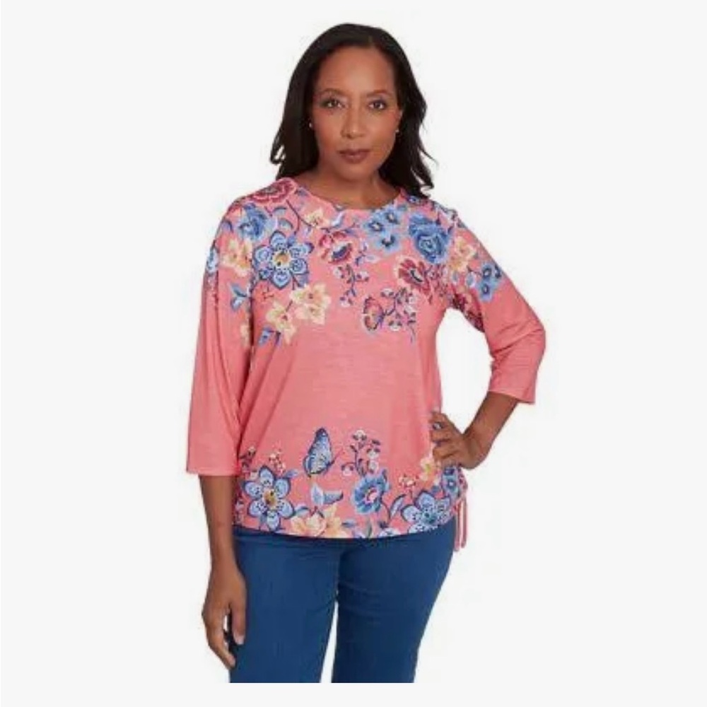 Alfred Dunner like new Free Spirit coral Floral butterfly top